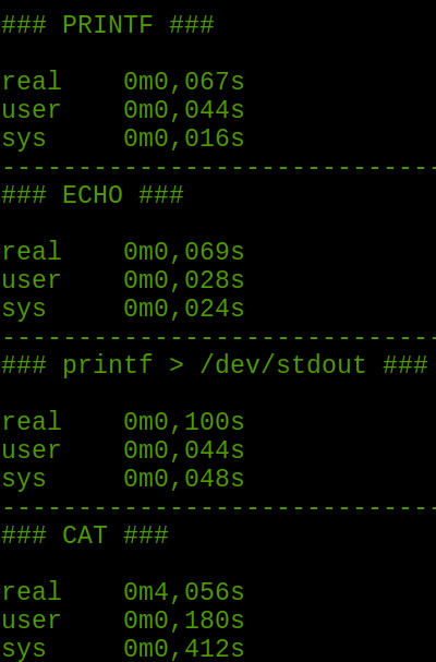 Teste de performance branchmark entre echo cat e printf